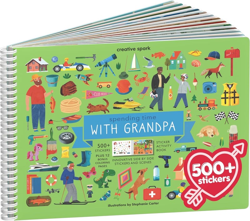 CUPKIN Sticker Book for Kids 2-4, 500+ Kids Stickers, Spending Time with Grandpa by , 12 Coloring Pages, 12 Scenes, Fun Toddler Travel Activity Coloring and Sticker Books for Children Ages 4-8 + 8-10 - Image 1